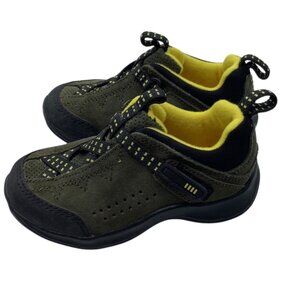 Lands' End Olive Green Black Suede Leather Hiking Shoes Casual Sneakers Kid Sz 9